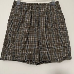 Kikomo Style Plaid Linen Blend‎ High Rise Shorts 12 Cottagecore eclectic grandpa